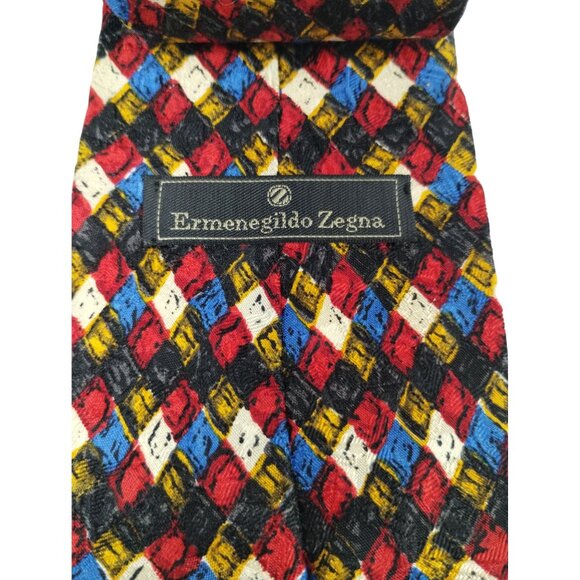 Ermenegildo Zegna Mens Multicolor Diamond Pattern Silk Tie - Picture 3 of 10